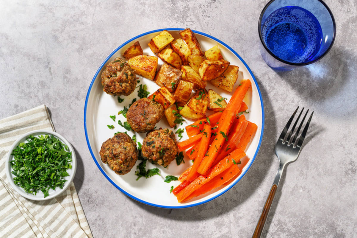 Meatball and Roast Potato Bake