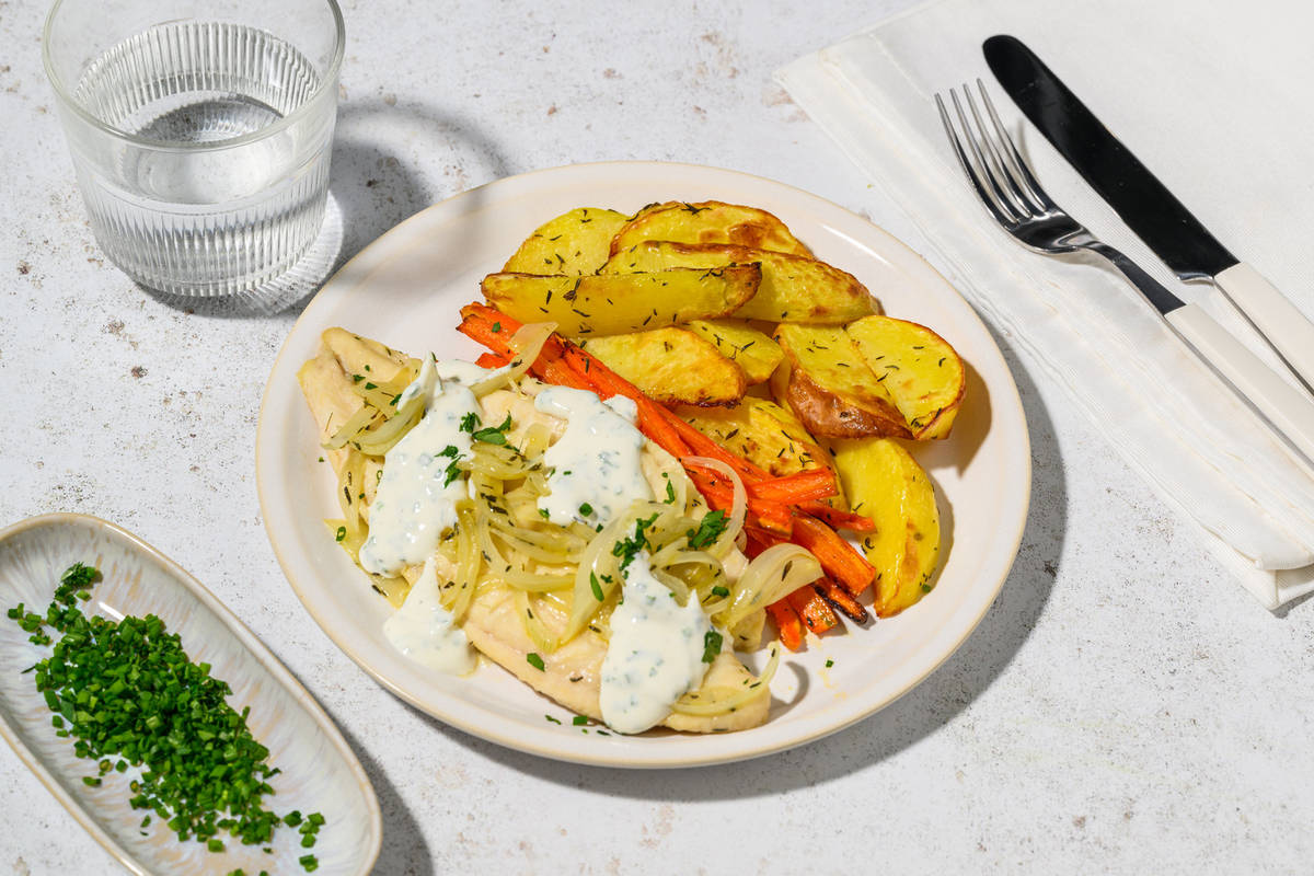 Lieu poêlé & sa sauce blanche aux herbes