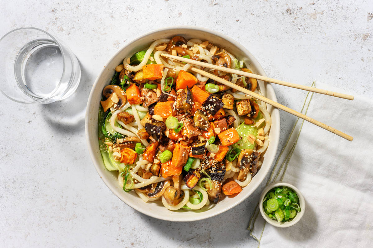 Honey Sesame Glazed Aubergine Udon