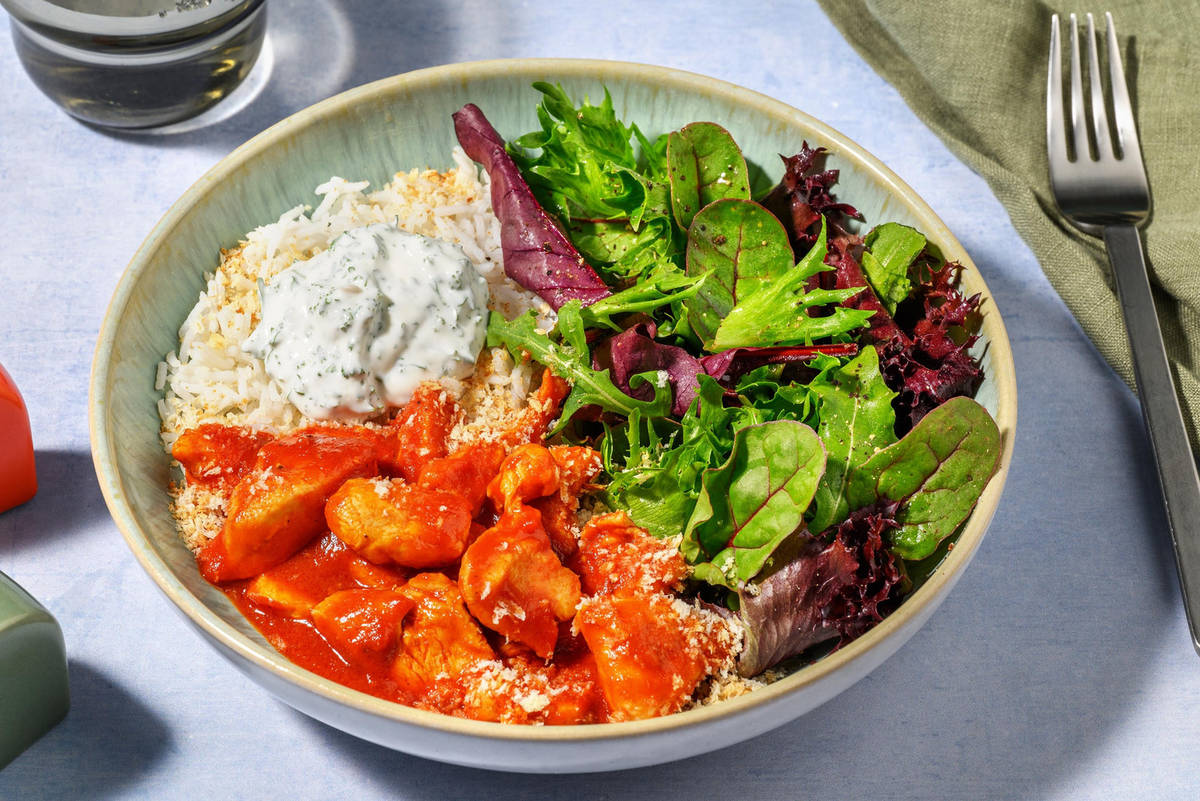 Bio-Chicken-Bowl mit spicy Panko-Crunch