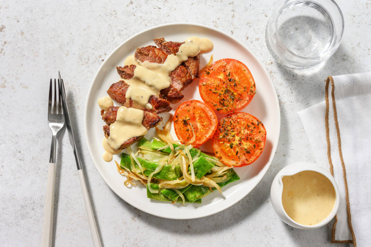 Ternera rápida con tomates asados a las finas hierbas