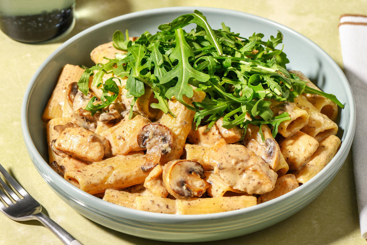 Umami Miso Chicken and Mushroom Rigatoni