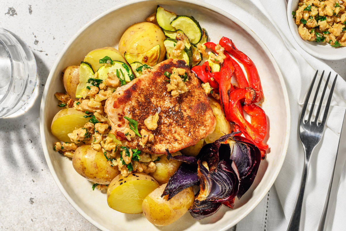 Escalope de jambon et légumes rôtis  