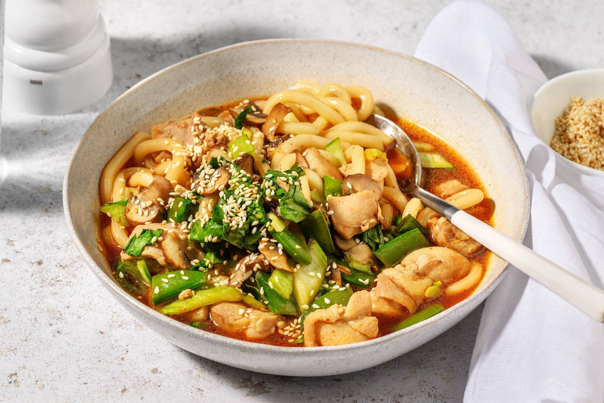 One Pot Char Siu Chicken Breast and Mushroom Udon Broth