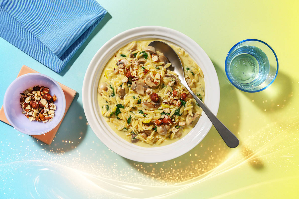 Festive Tunes: Green Orzo Bowl