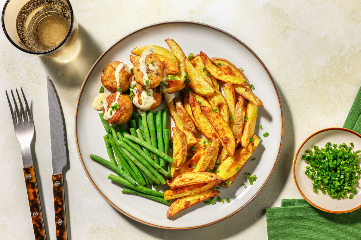 Falafel in Herby Cream Sauce with Irish Chicken