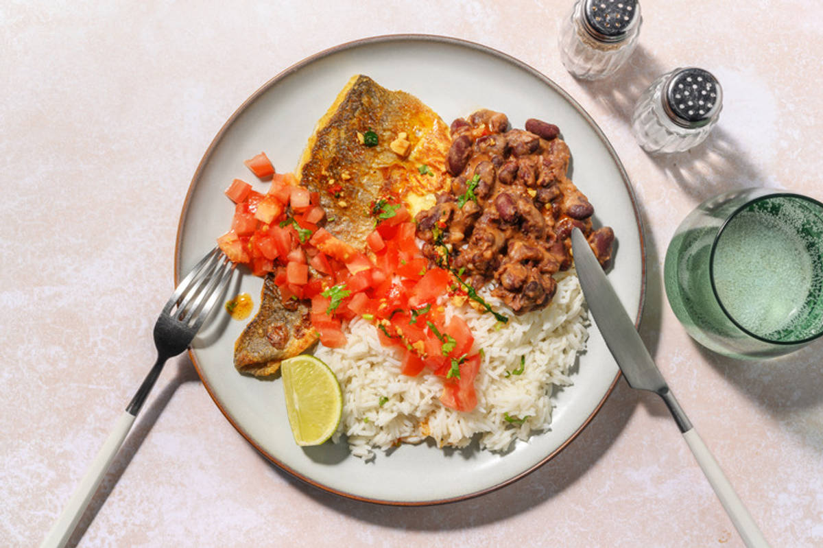 Branzino alla messicana e fagioli alla paprika