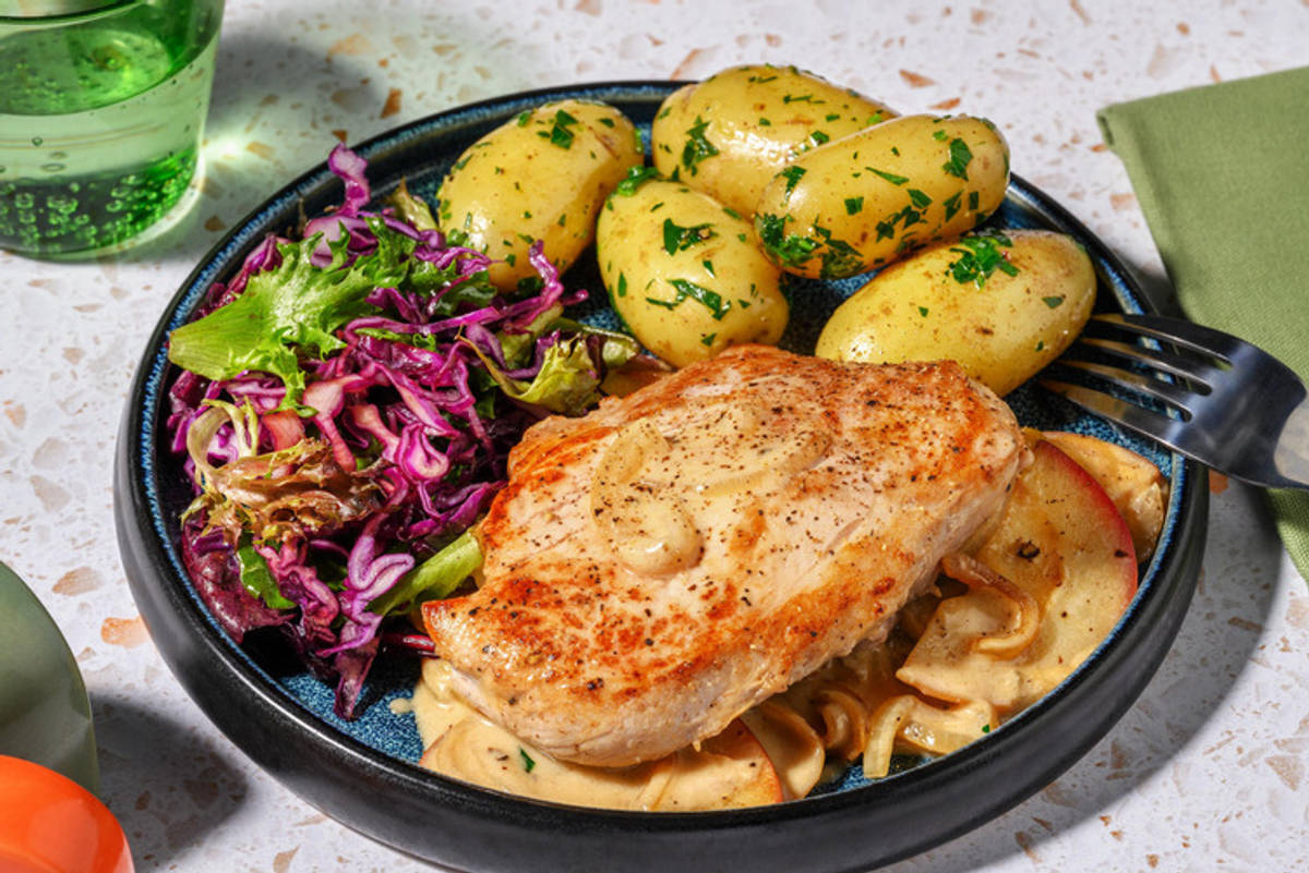 Urtemarinerte svinekoteletter i smørsaus