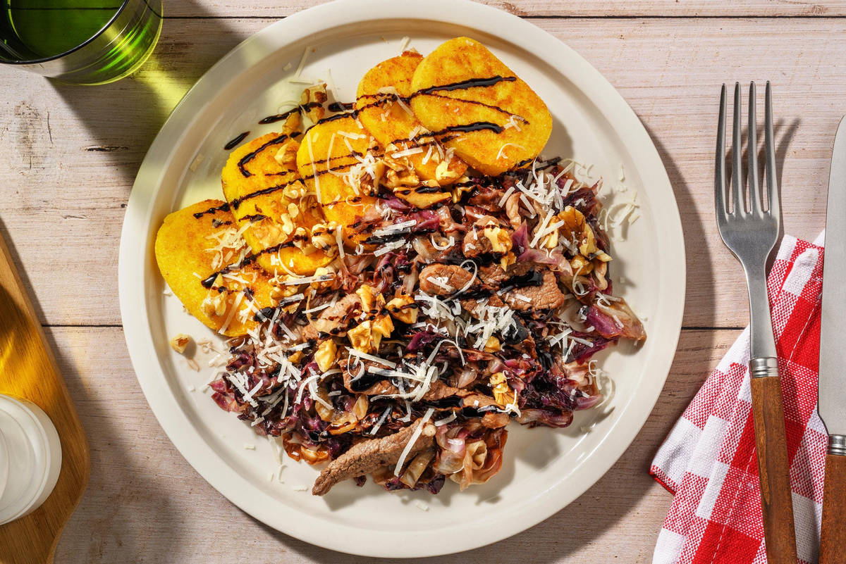 Straccetti di manzo e radicchio filante