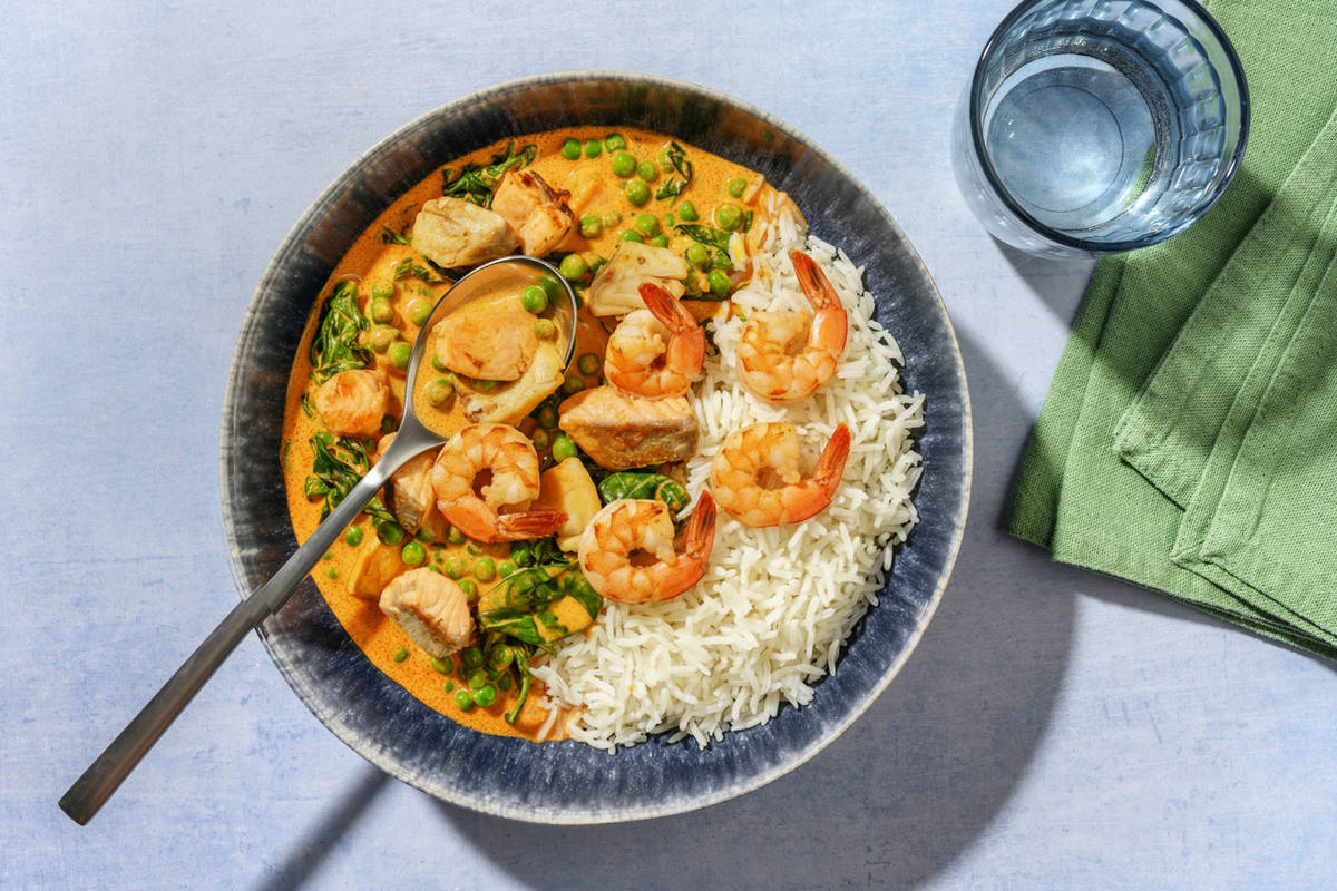 Red Thai Inspired Fish and Prawn Curry