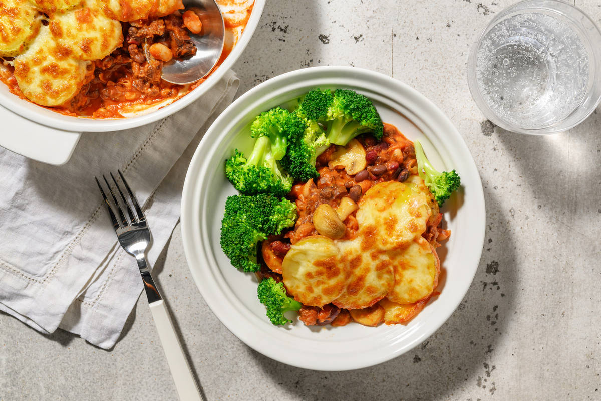 Beef Mince, Mushroom, Bean and Red Wine Hotpot