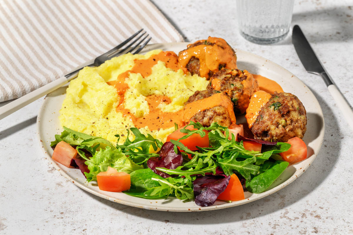 Herby Beef Meatballs in Harissa Sauce