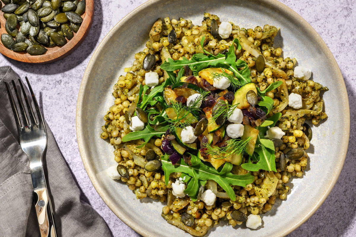 Couscous perlé et perles de chèvre au miel