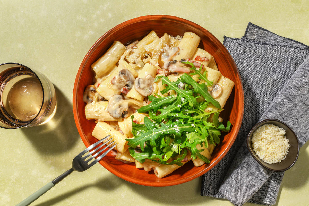 French Onion Style Bacon Rigatoni