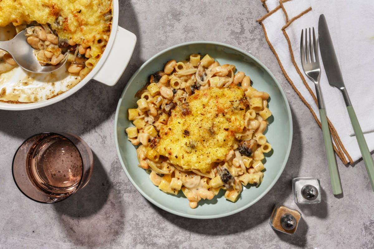 Cheesy Truffle Mushroom and Butter Bean Bake