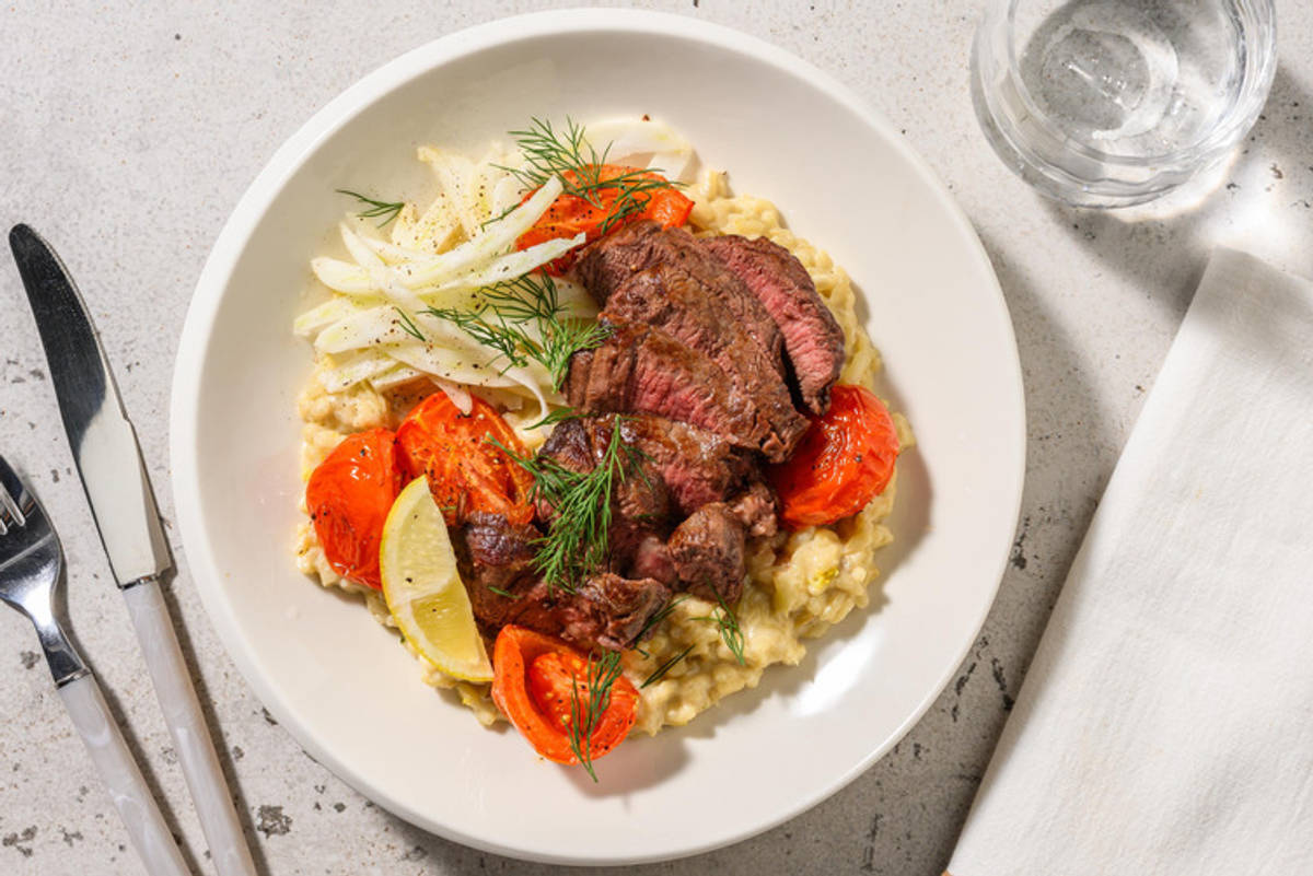 Steak met romige venkelrisotto