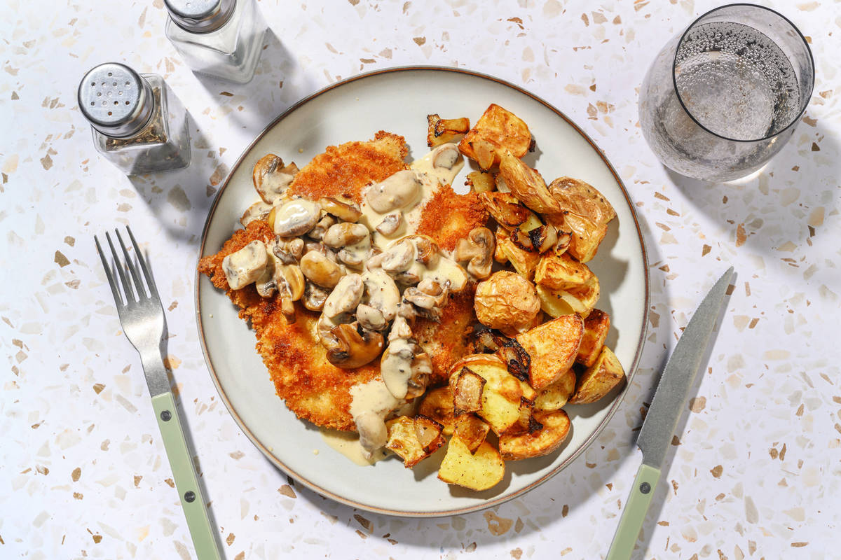 Chicken Schnitzel and Roast Potatoes