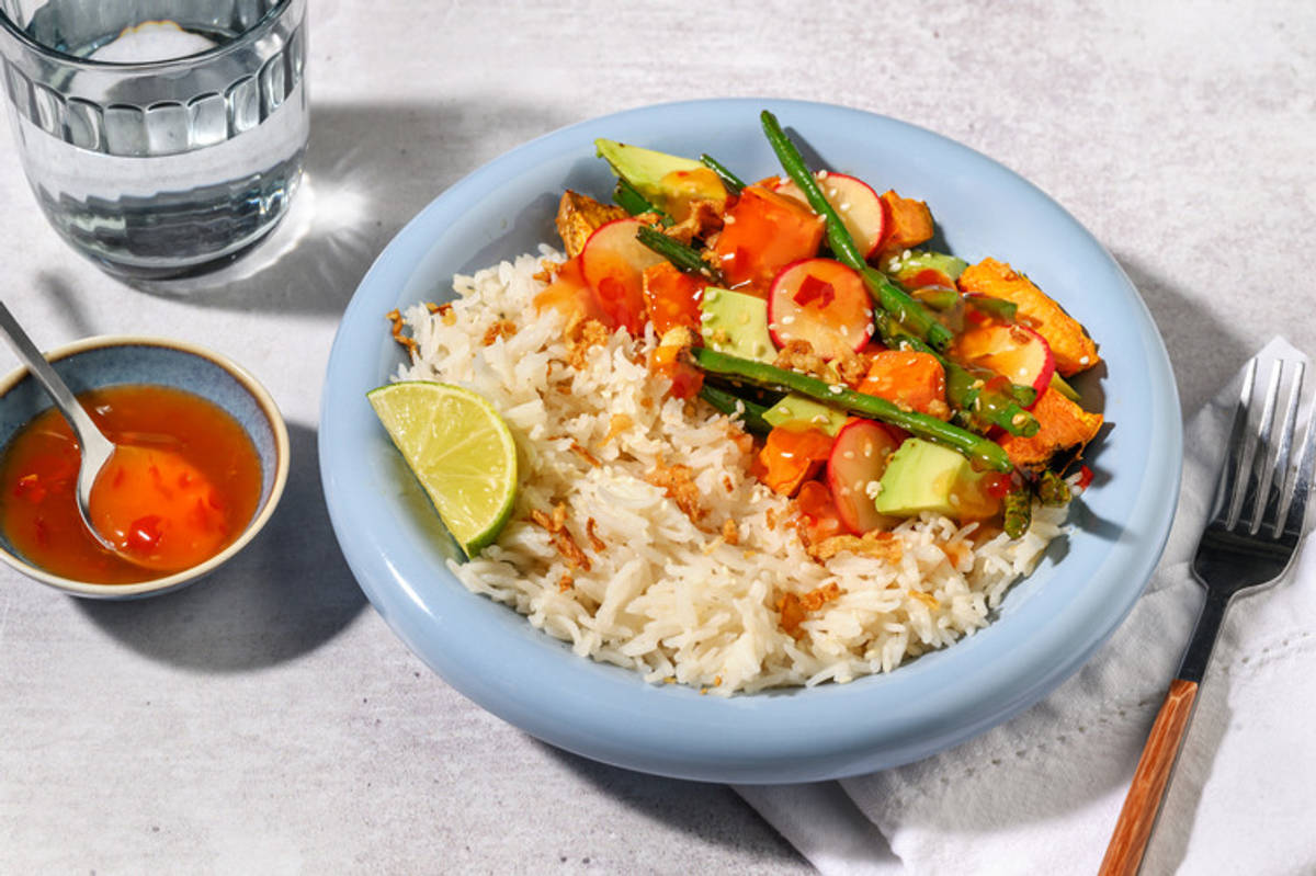 Avocado and Sweet Potato Vegan Bowl with Falafel