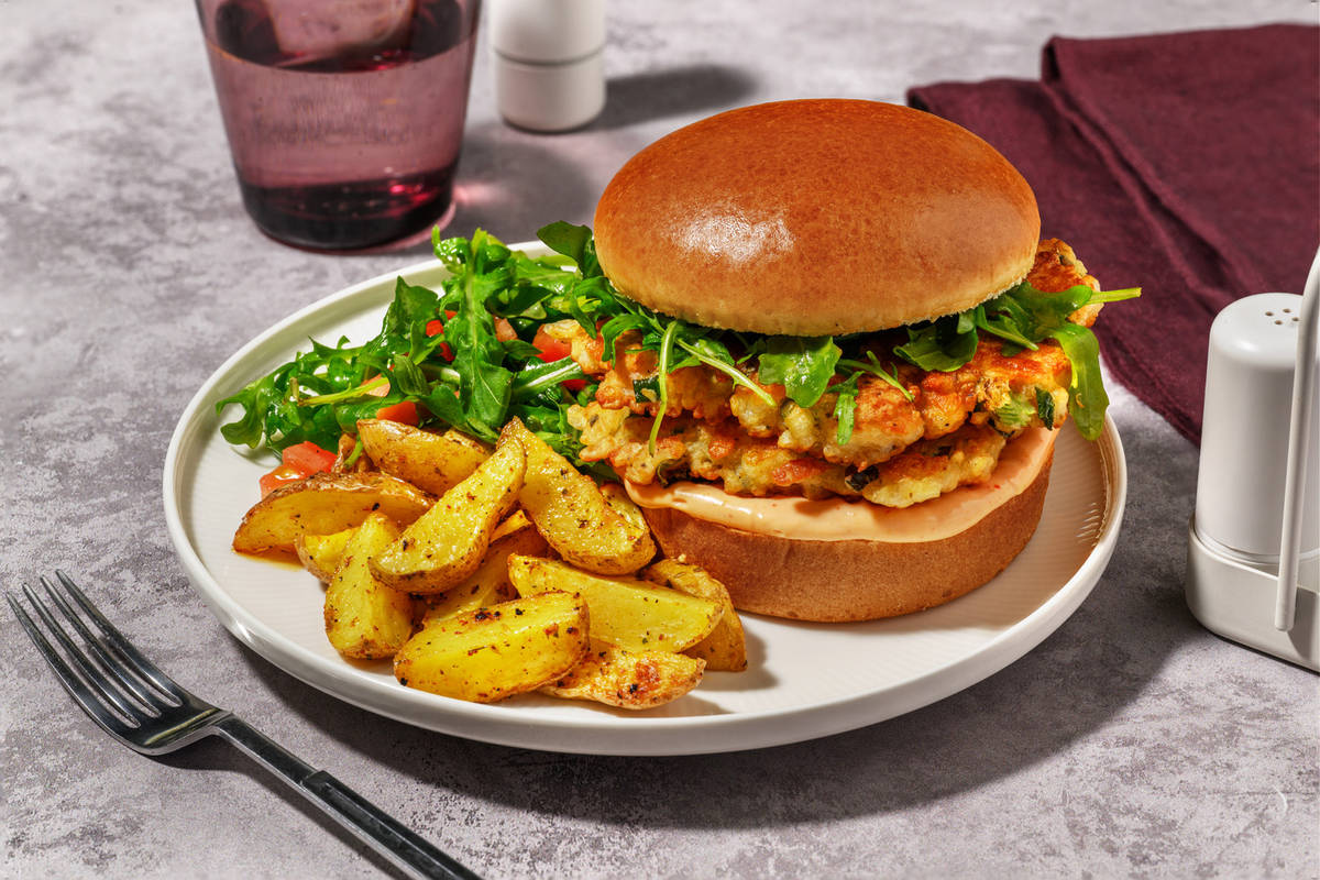 Halloumi and Spring Onion Fritter Burger