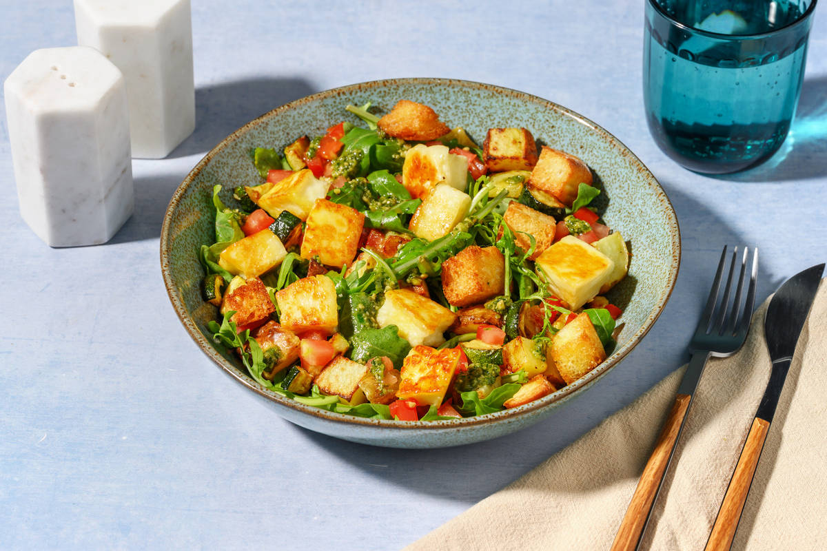 Honeyed Halloumi Salad and Pesto Dressing 
