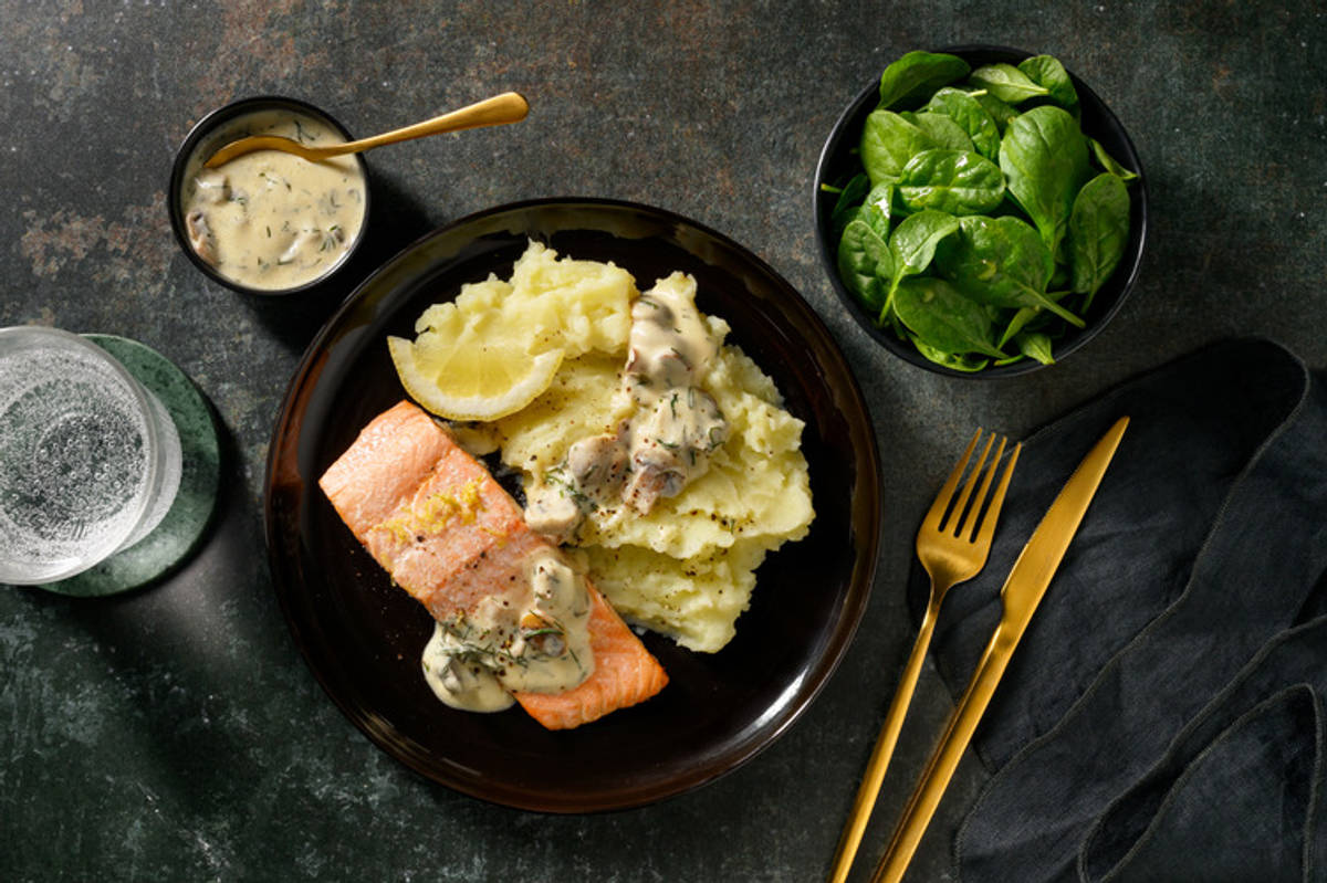 Pavé de saumon citronné & sauce forestière