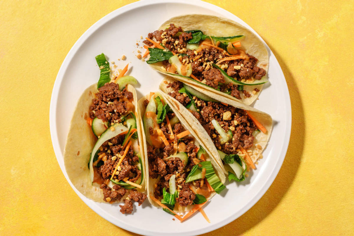 Lynhurtige satay-oksekødstacos