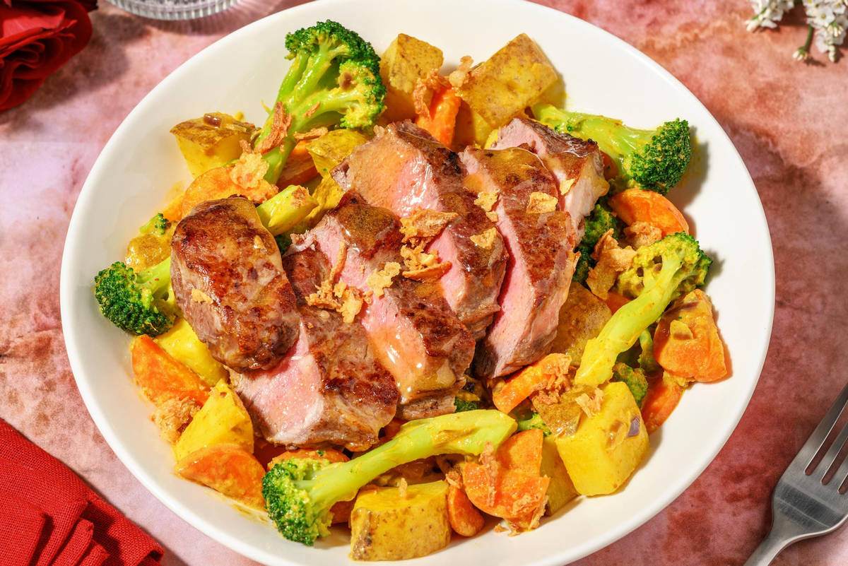 Steak met romige aardappelcurry