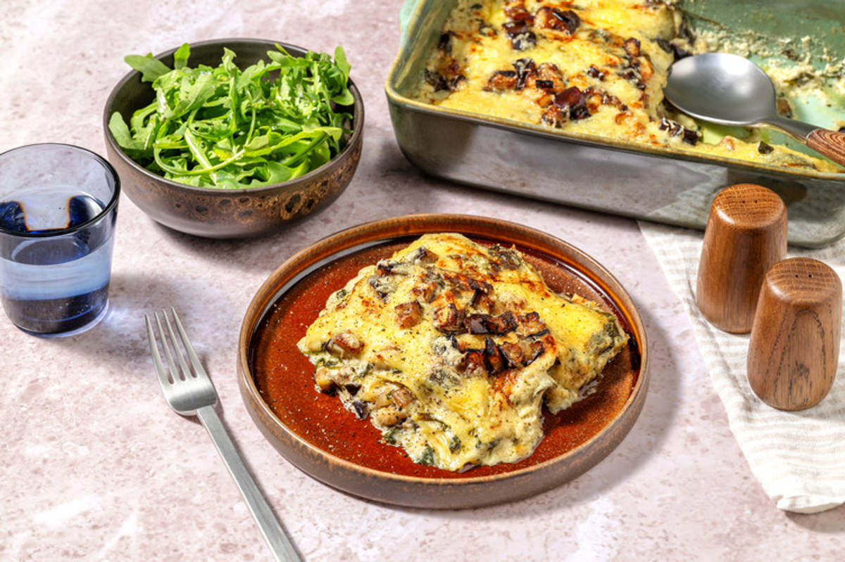 Creamy Spinach and Aubergine Veggie Lasagne