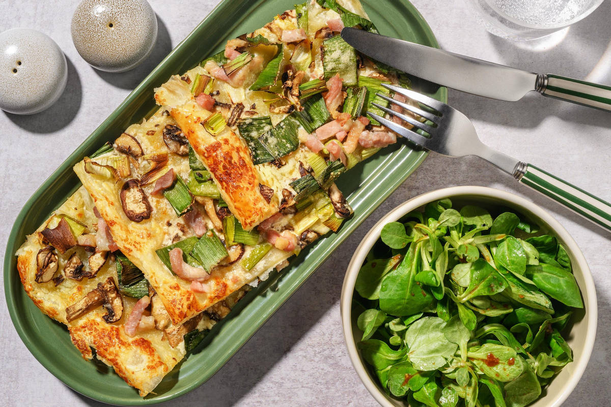 Speck und Pilz Tarte mit Lauch