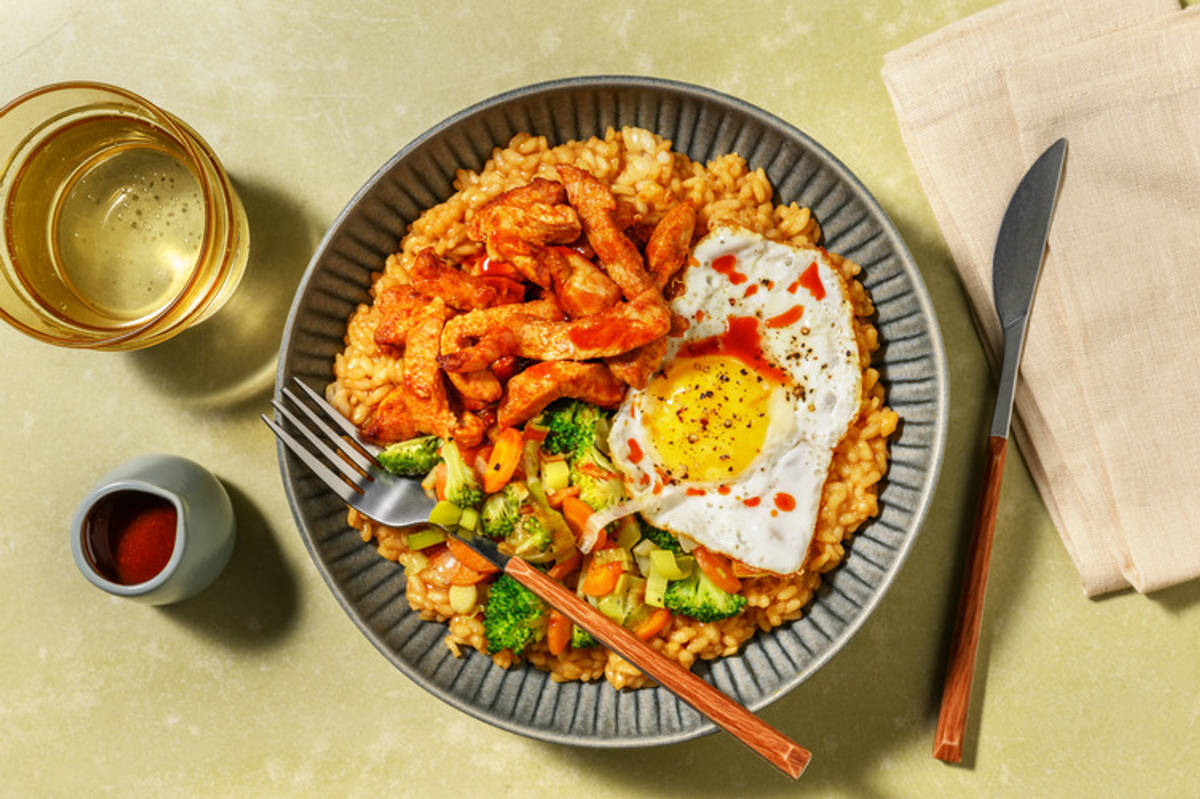Bibimbap coreano exprés: lomo adobado con arroz