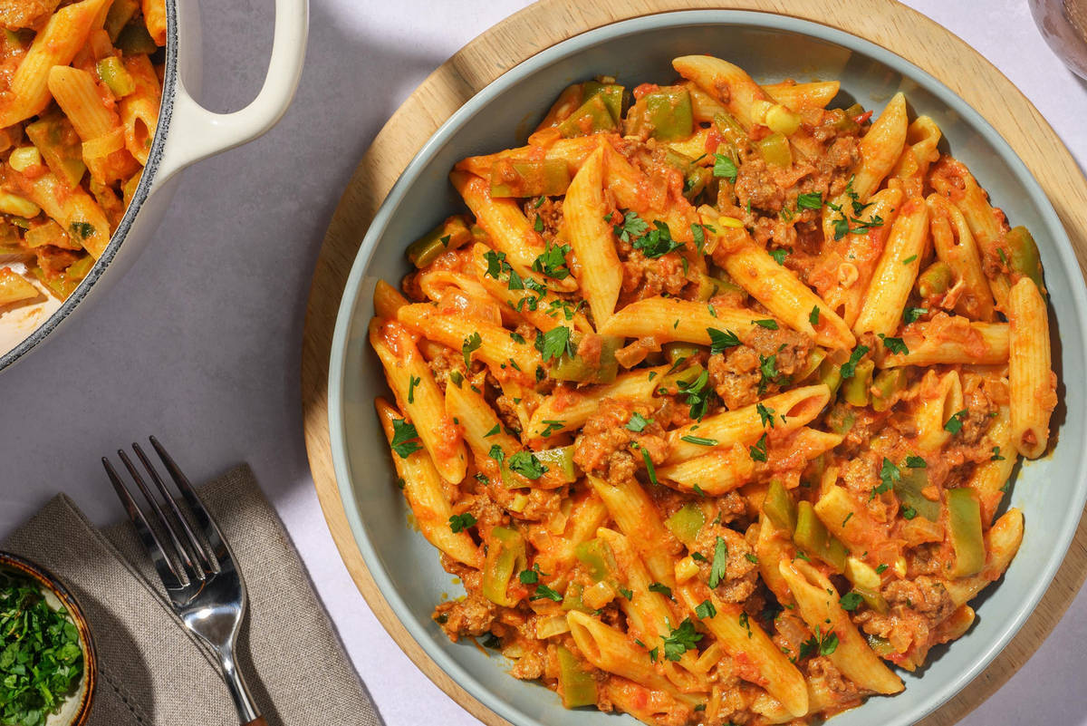 Pâtes façon masala au bœuf et coriandre - inspirées de la cuisine indienne