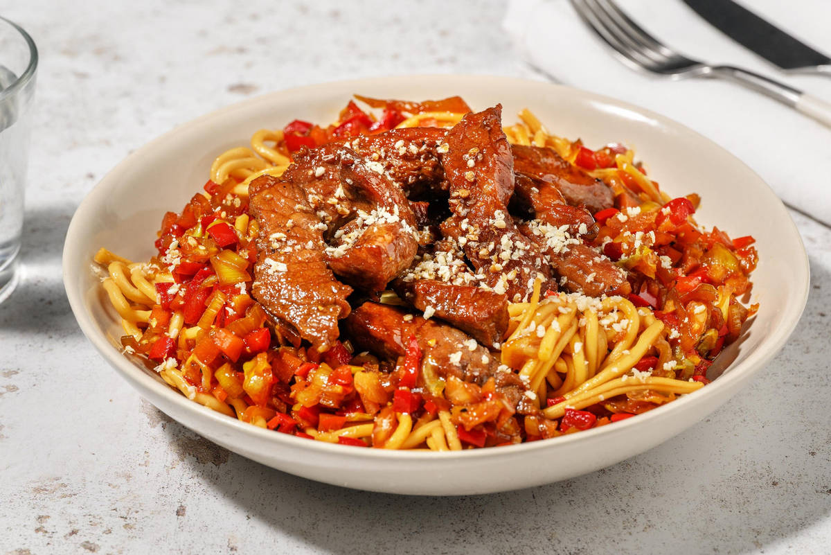 Émincés de steak et nouilles au blé complet