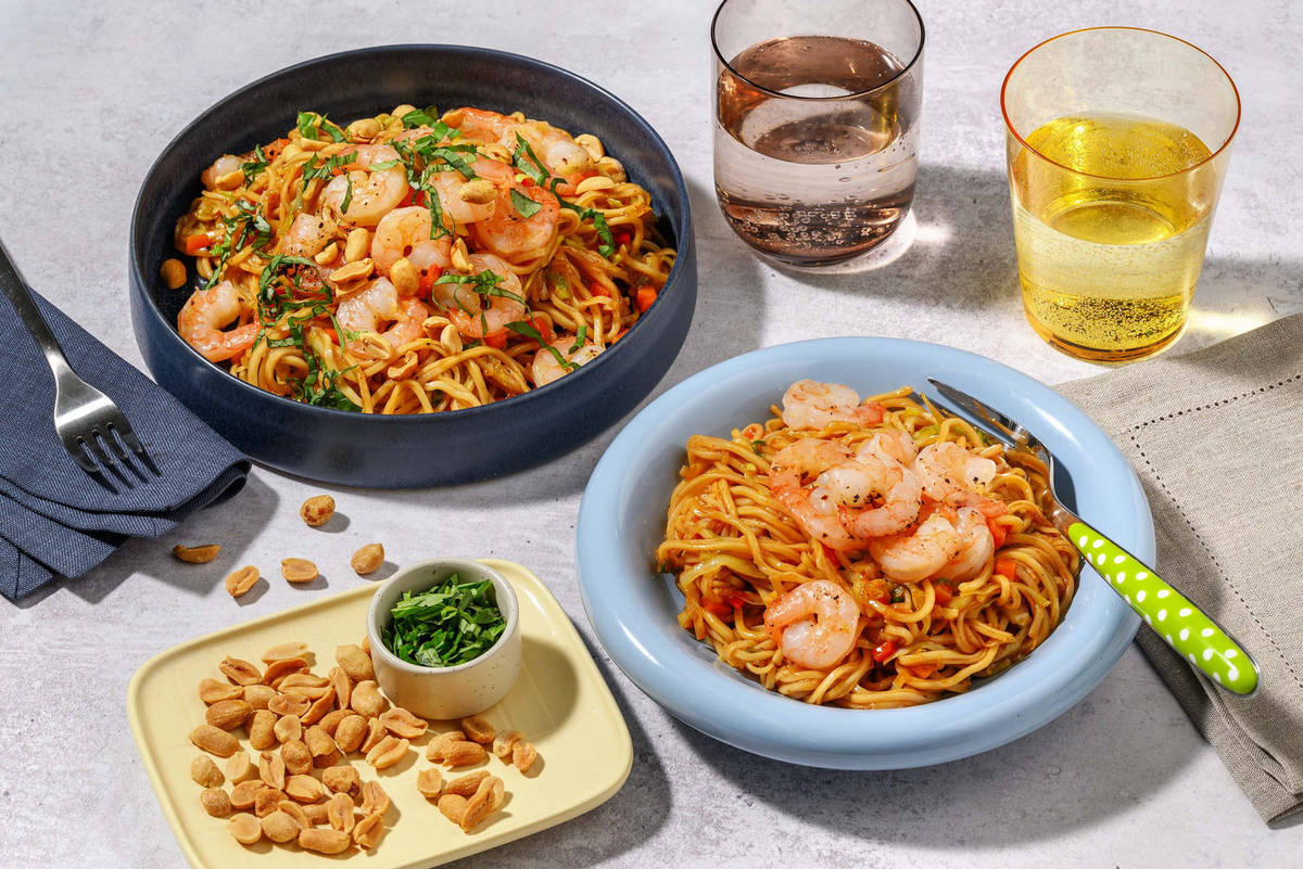 Teriyaki noedels met garnalen en wittekool