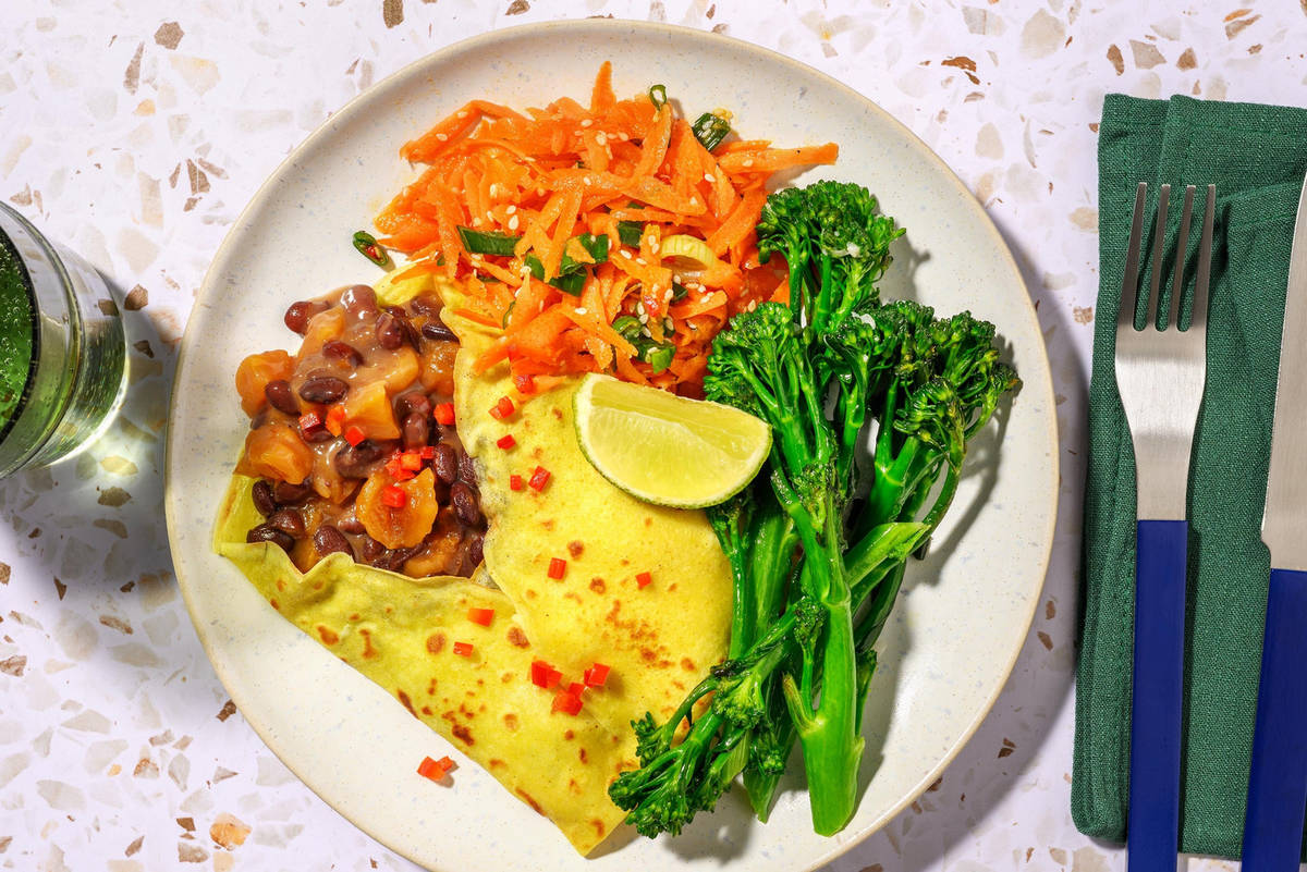 Kokos-Curry-Pfannkuchen mit Bohnenfüllung
