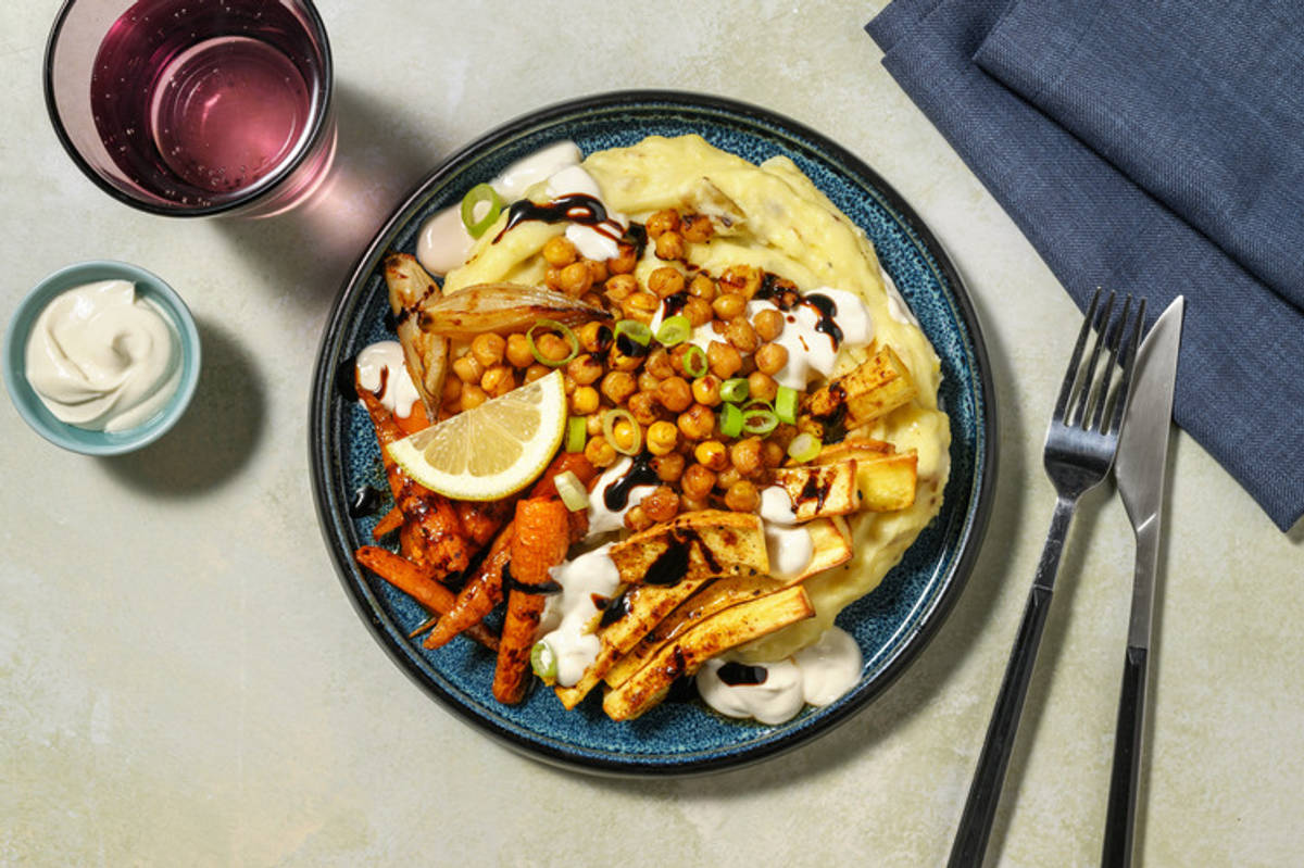 Lemony Tahini Roast Veg with Falafel