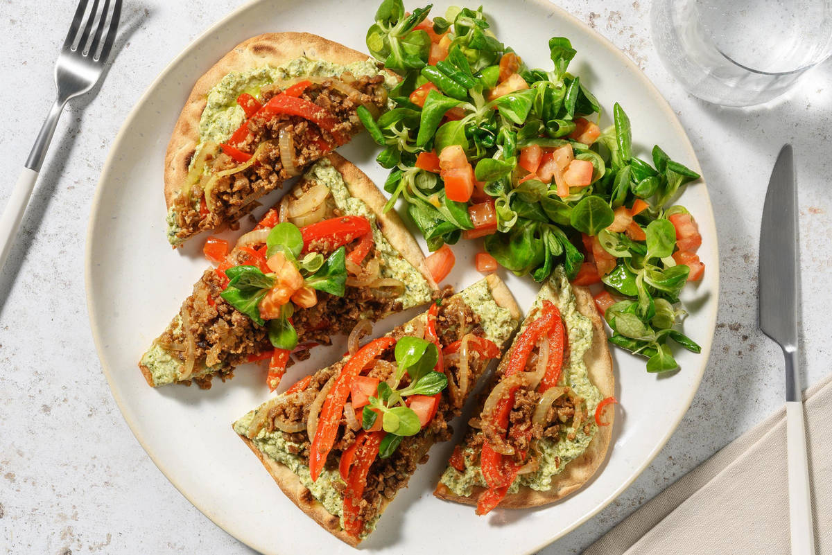 Naan Pizza with Veggie Mince & Pesto