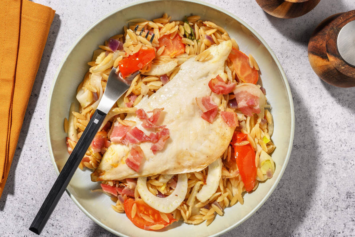 Heekfilet met spekjes en venkel