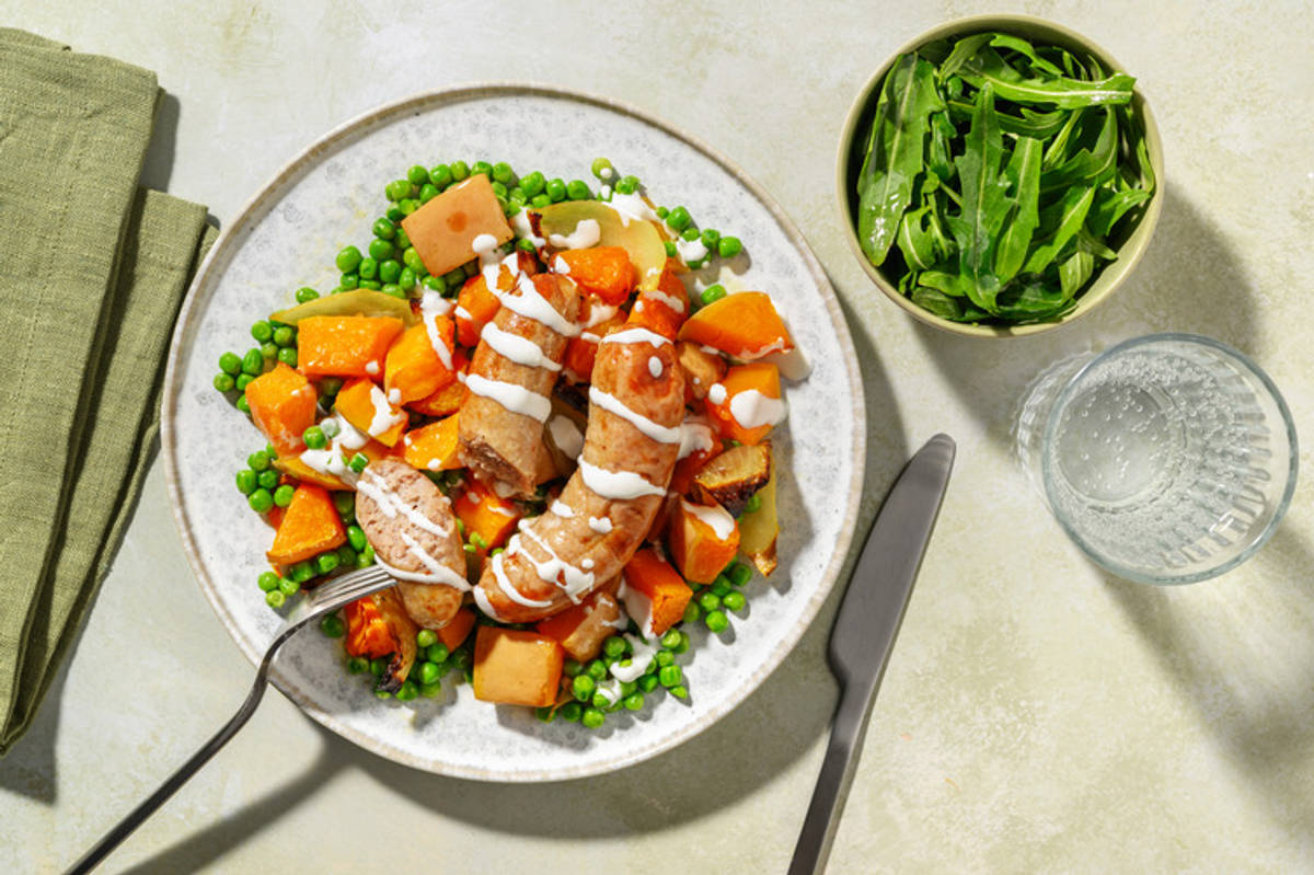 Oven Baked Double Sausage and Butternut Hash