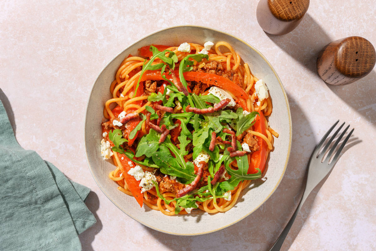 Easy Spaghetti and Harissa Beef & Bacon Ragu 