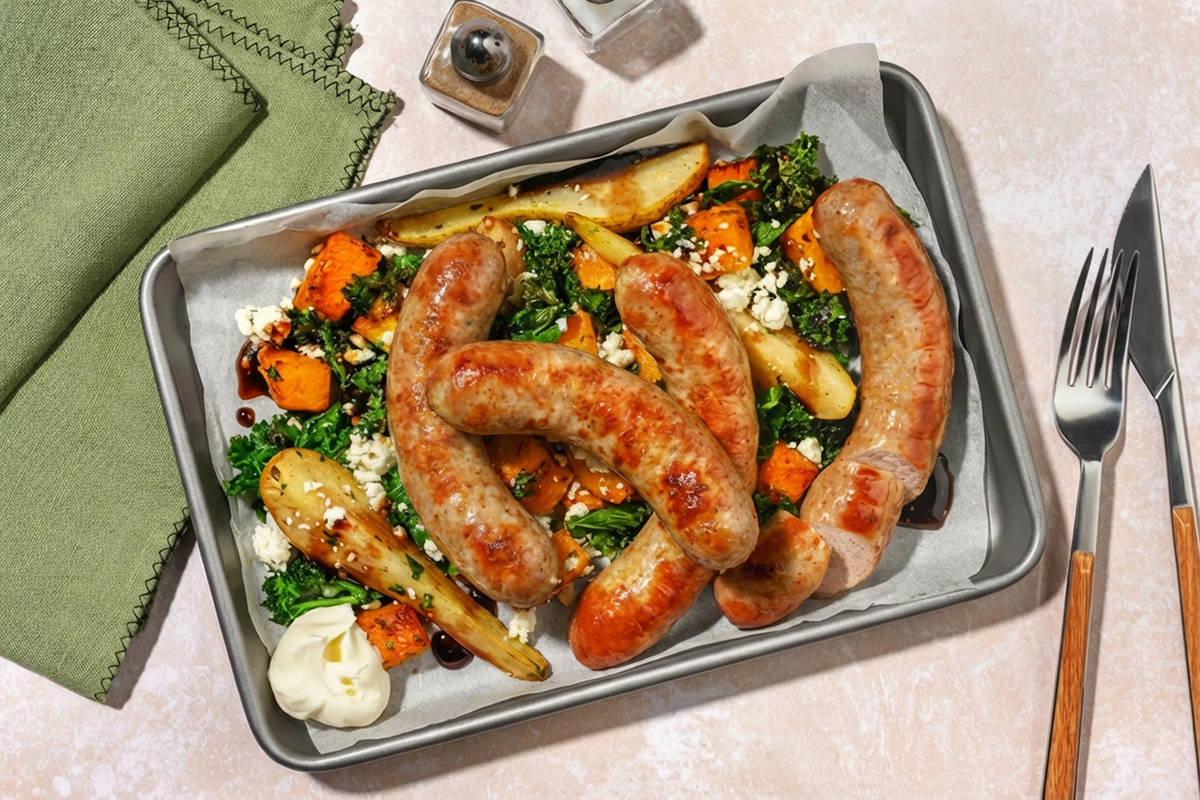 Easy Honey Mustard Double Sausage Traybake