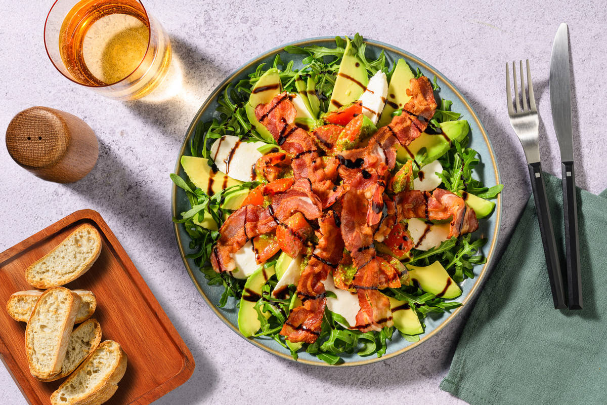 Caprese Salad with Bacon and Beef Strips