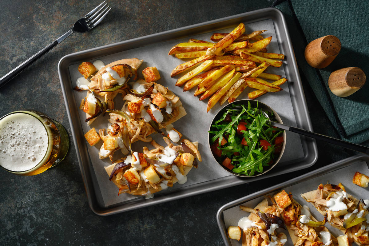 Chermoula Pulled Chicken and Halloumi Flatbreads