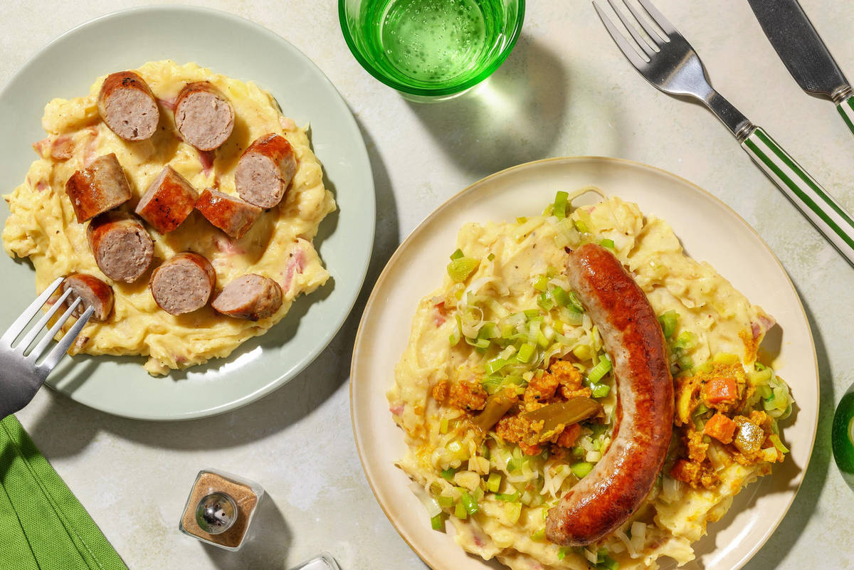 Saucisse de porc et stoemp aux lardons et panais