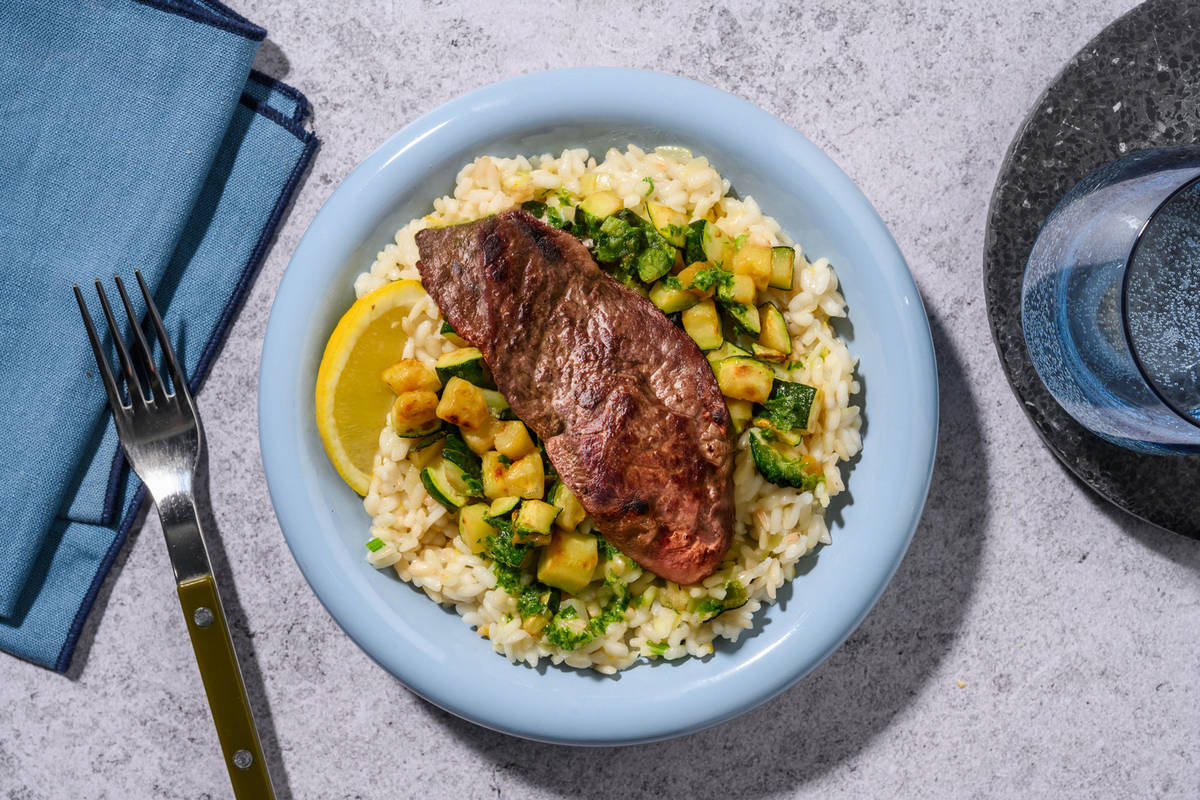 Bio-Rinderhüftsteak auf cremigem Risotto