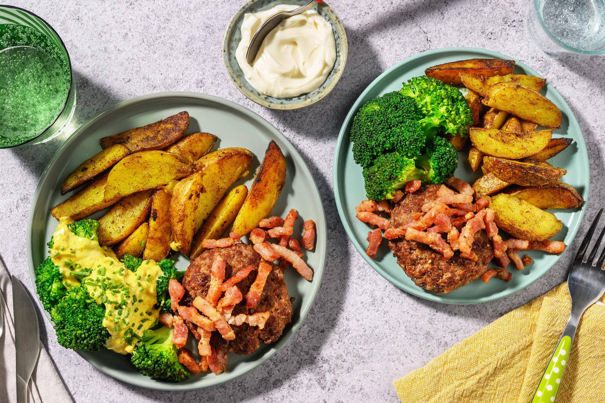 Hamburger aux lardons et brocoli