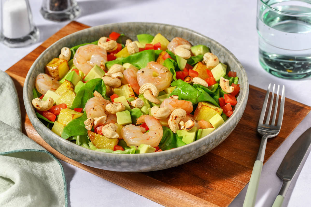 Prawns and Fruity Avo Salad with Golden Cheese