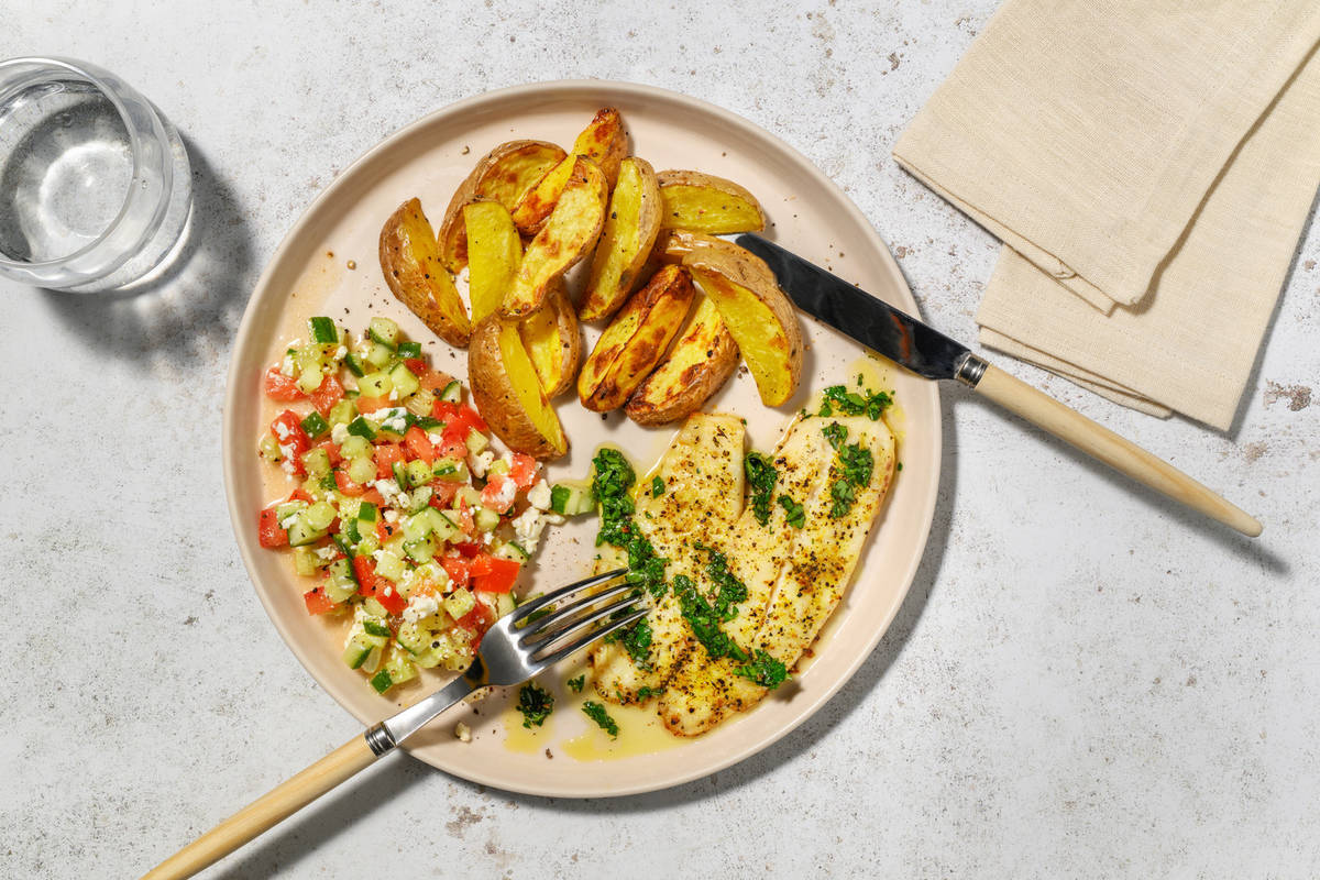 Lemon & Herb Basa and Garlic-Parsley Drizzle 