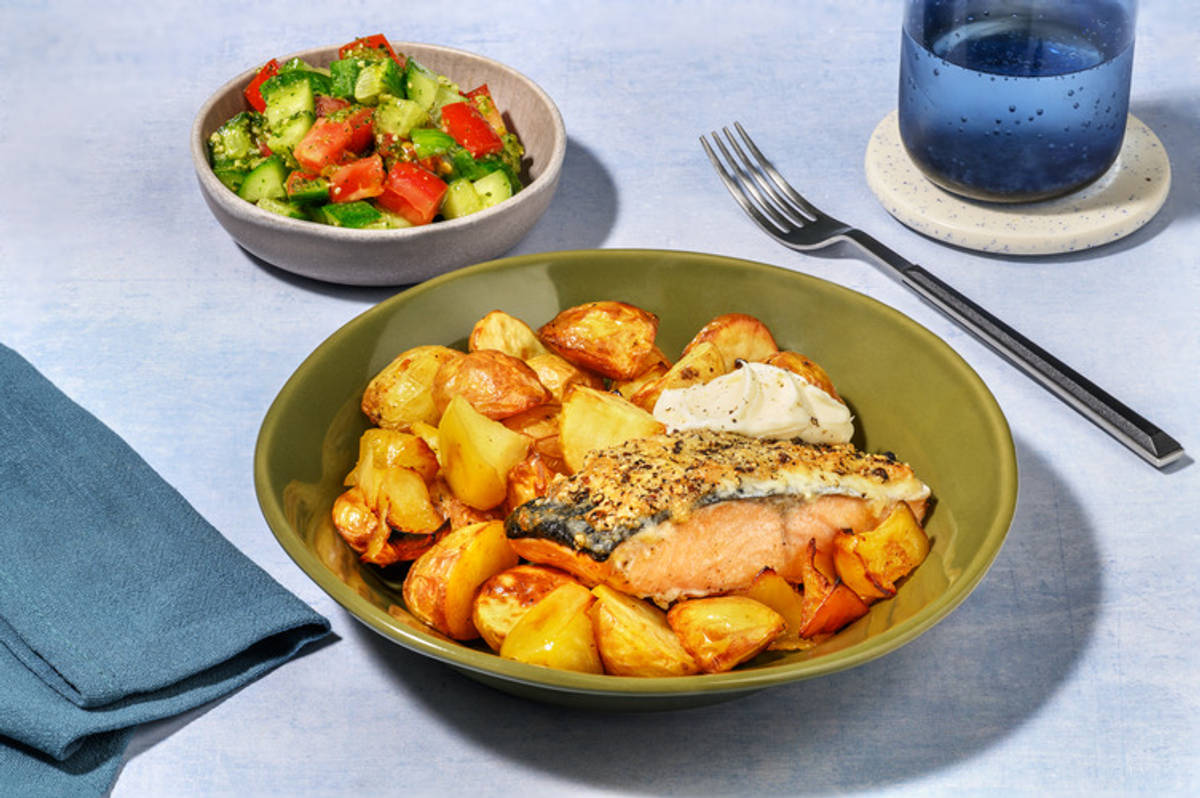 Black Pepper and Cheese Crusted Double Salmon