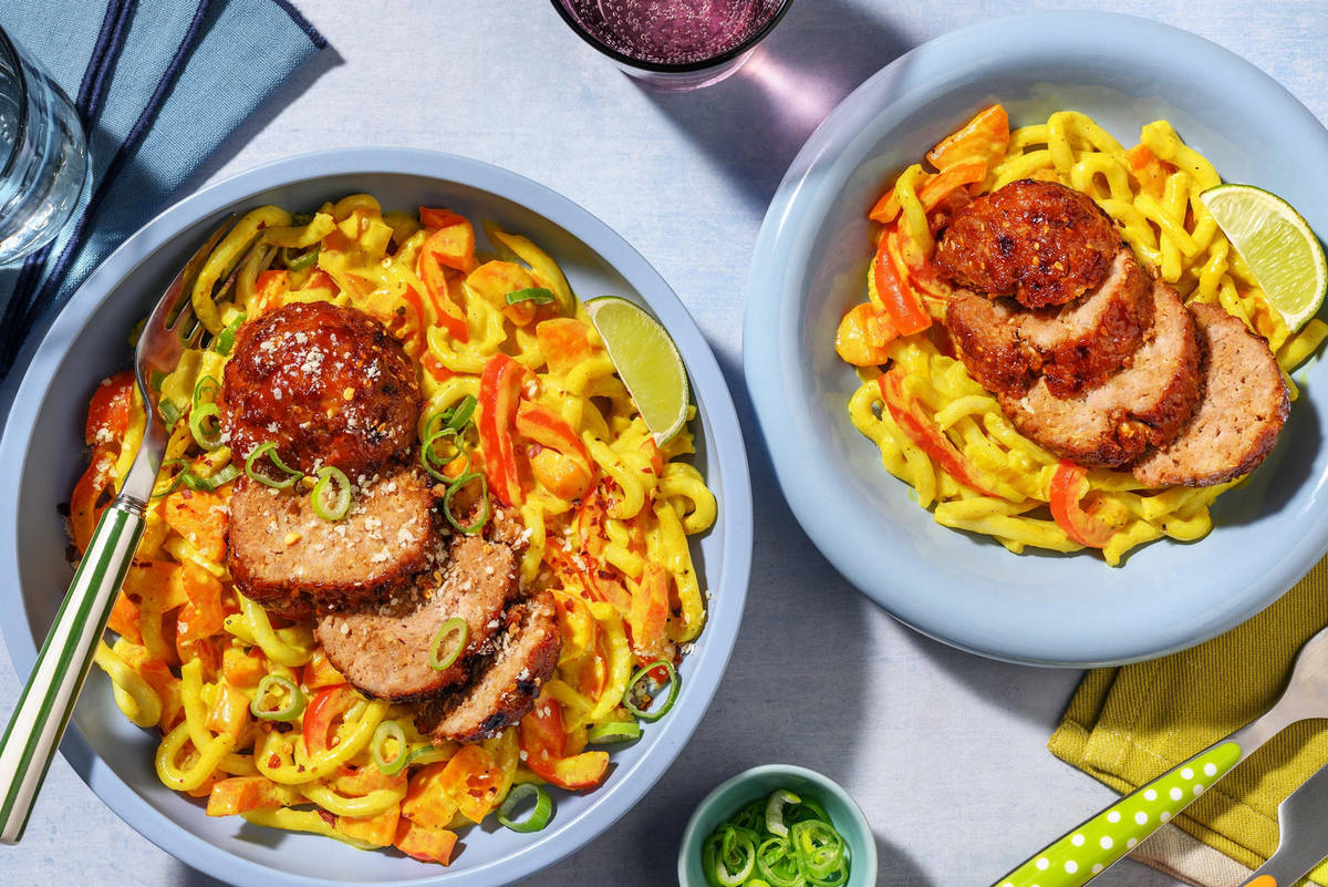 Fusion Chicken Meatloaf with Coconut Curry Udon