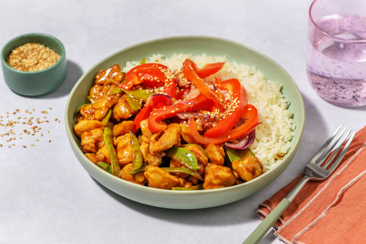 Sweet Sesame Chicken on Rice